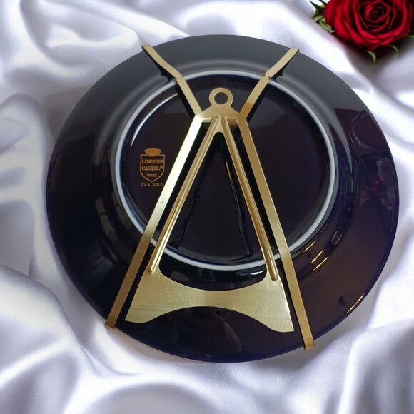 Vintage Limoges Castel France Porcelain Plate - 22K Gold Trim, Cobalt Blue, 8.5" - Picture 4 of 9